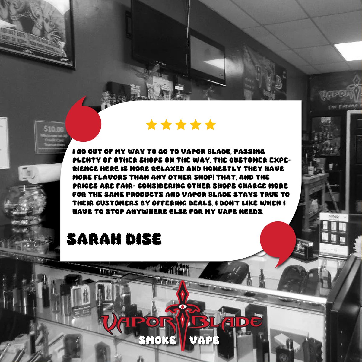 VaporBladeTM's tweet image. Another happy customer! Sarah loves our wide selection &amp;amp; fair prices. Experience the Vapor Blade difference! ✨ Shop now: vaporblade.com #VaporBlade #VapeShop #CustomerLove