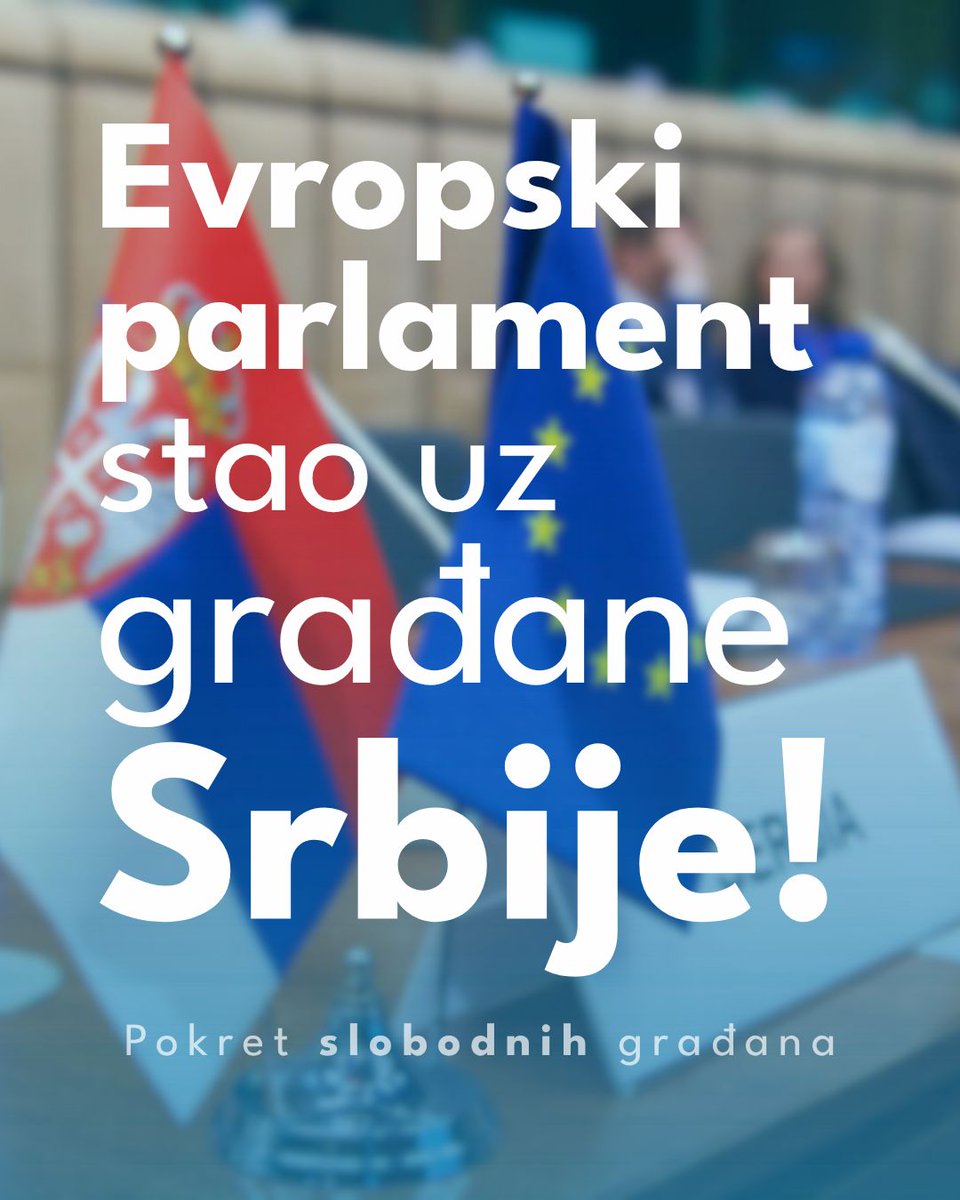 Pokret slobodnih građana pozdravlja odlučan stav Evropskog parlamenta i poruku da Evropa stoji uz građane Srbije u njihovoj borbi za slobodu, pravdu i fer izbore.

Budućnost Srbije je u Evropskoj uniji i ona se ne može graditi sa Vučićem na vlasti.
Evropa je izbor slobodnih