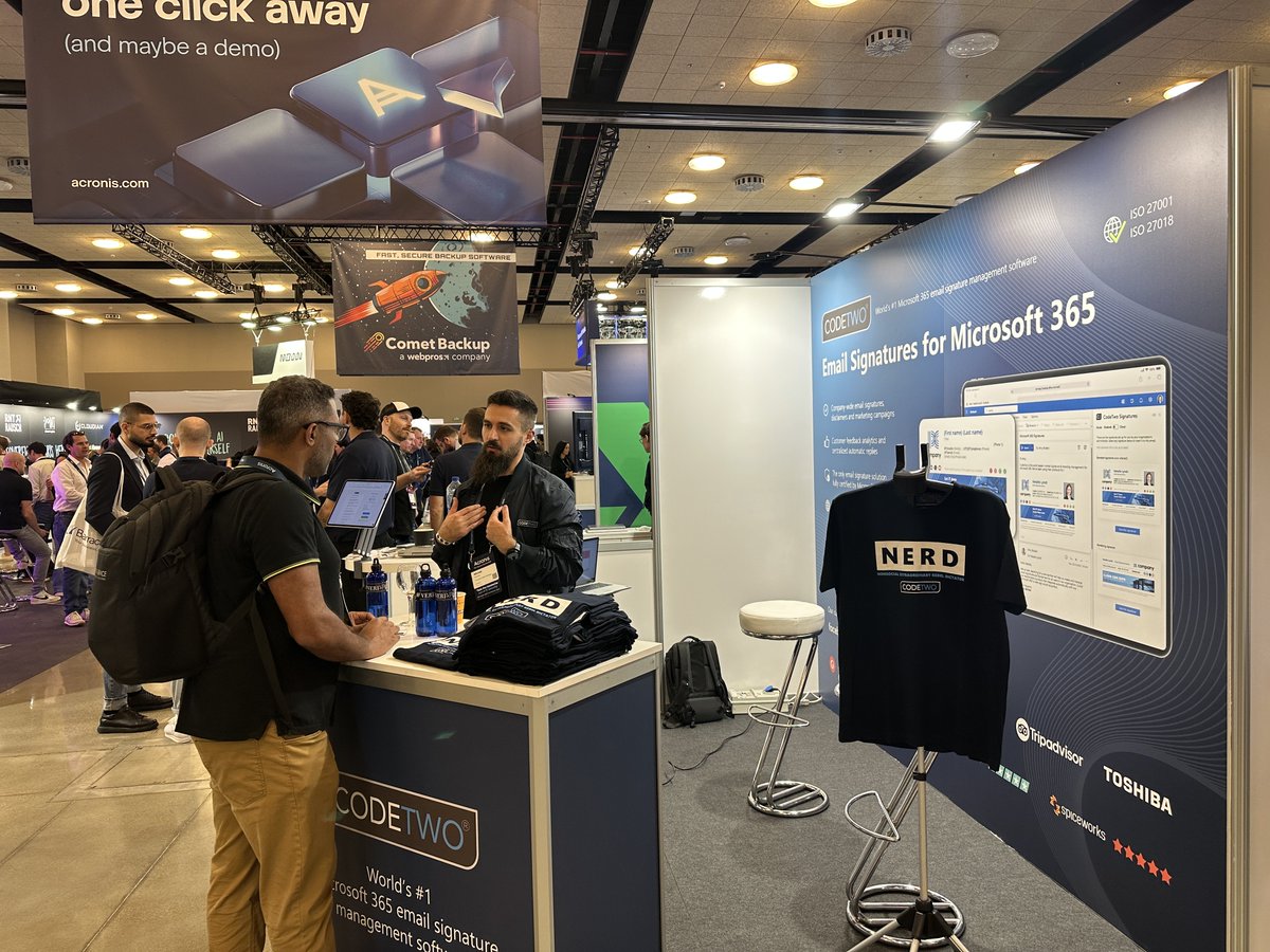 CodeTwoSoftware's tweet image. We’re having an amazing time on Day 1 of #MSPGLOBAL2025! Today, Mike, our Technical Sales Manager, led a session on email signature and branding automation, and our booth has been packed with visitors all day.
If you’re attending but haven’t stopped by yet, come visit us at…
