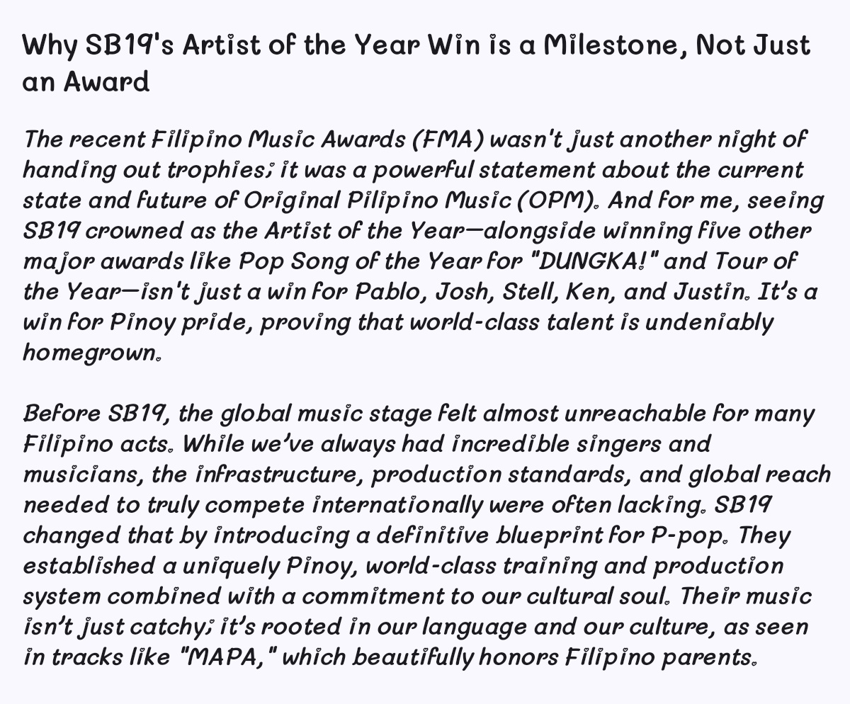 LudicYi's tweet photo. Why SB19's Artist of the Year Win is a Milestone, Not Just an Award. https://t.co/0Jzn6B90cC