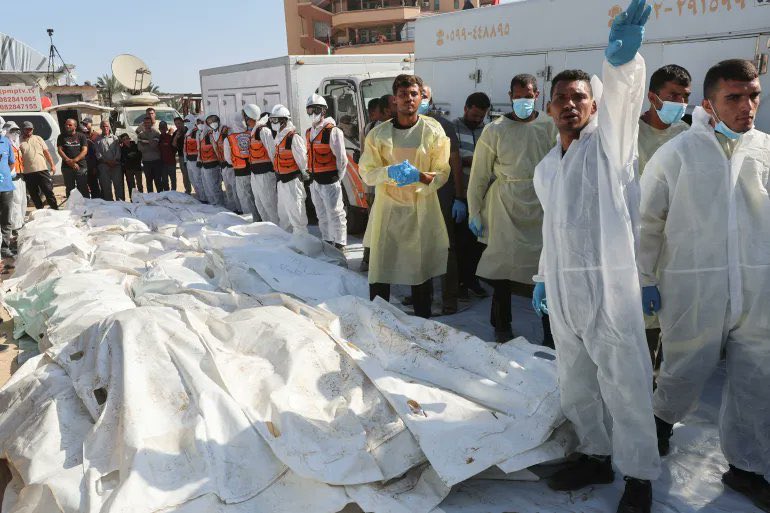 Gaza buries its unidentified martyrs without family farewells, without mothers having the last sight or kiss, without tombs, eulogies and without names.. 

All of this because the entire world is unable to push zionist Israeli occupation leaders to respect international law.