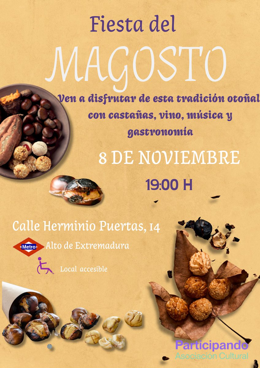 ¡El otoño ya está aquí y con él llega la tradicional Fiesta del Magosto! 🍂

El 8 de noviembre nos vemos en la calle Herminio Puertas, 14 para celebrar la fiesta más castañera del año. Habrá buena música, mejor ambiente y comida para chuparse los dedos.
No te lo puedes perder 💜