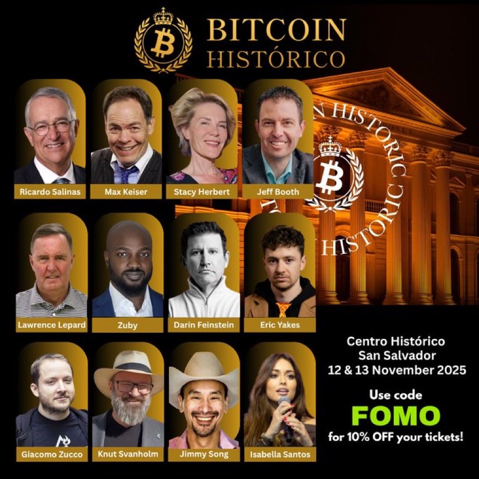 3 WEEKS to go until the Bitcoin Histórico conference in San Salvador! Grab  your tickets ASAP. 🎟️ Use code FOMO for 10% OFF your tickets. 🇸🇻 Your  chance to visit El Salvador
