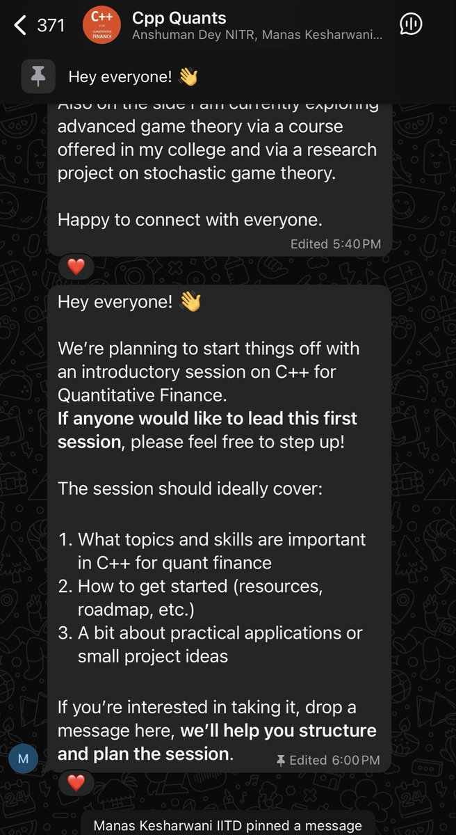 kshitijandquant's tweet image. So, we have started the Cpp for Quantitative Finance Community.  It will be a hub for resources, discussions and projects. 
@TheReal_Manas will be running the community. Thanks a lot Manas for accepting the request.