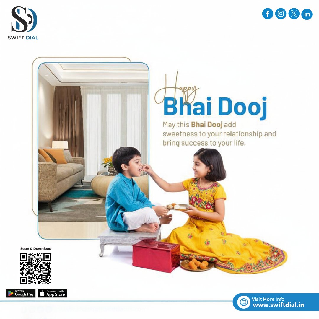 SwiftDial297's tweet image. 👫 Celebrate the bond of love and care this #BhaiDooj!
May your relationship be blessed with sweetness and success. 💛
Wishing everyone a very #HappyBhaiDooj from #SwiftDial 🎉

🌐 swiftdial.in

#BhaiDooj2025 #SiblingLove #FestivalOfLove #IndianFestivals #DigitalIndia