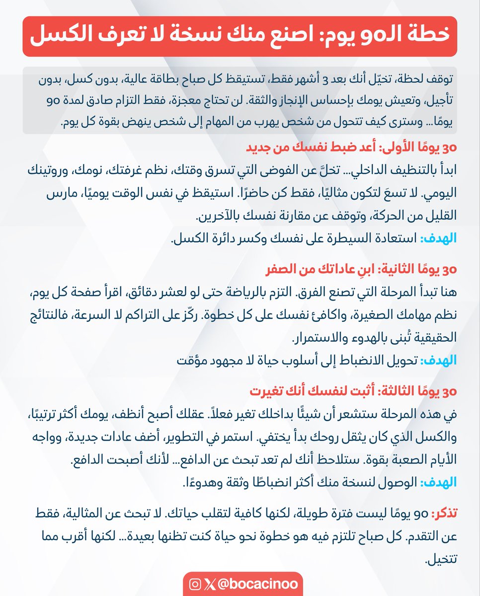 💥 خطة الـ90 يوم: اصنع منك نسخة لا تعرف الكسل.