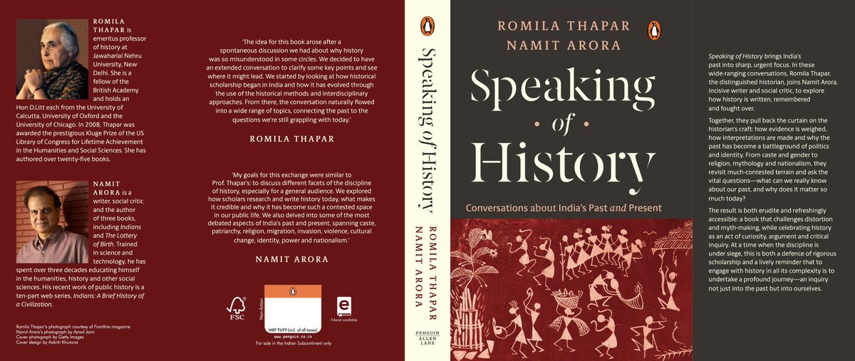 Hardback cover reveal! My upcoming book (with Prof. Romila Thapar) from <a href="/PenguinIndia/">Penguin India</a> is off to print. In stores next month. The cover features a striking Warli painting from a public wall. It’s been a joy working on it—and getting to know Prof. Thapar.🙂