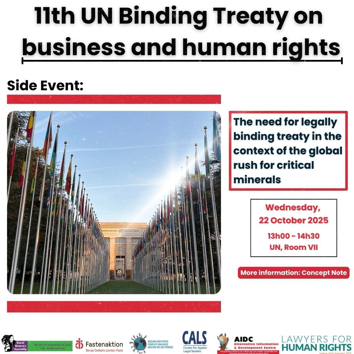 CALS is proud to partner with <a href="/LHR_SA/">Lawyers for Human Rights</a>, <a href="/AIDC_RSA/">Alternative Information and Development Centre</a> <a href="/womensassembly/">RuralWomensAssembly</a>, People's Dialogue Zambia and Fastenaktion on today's side event 

The event unpacks the need for a #BindingTreaty on business and human rights in the context of the global rush for critical minerals
