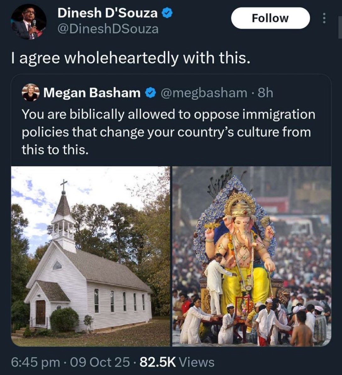 UnSubtleDesi's tweet image. The problem is, Mr @DineshDSouza, that to assimilate, inch by inch, you keep denigrating the very culture of Bharat, of Hindus. Christians of Indian origin are converted. You assume that your denigration of Hindus would win you brownie points and you would get accepted as a white…