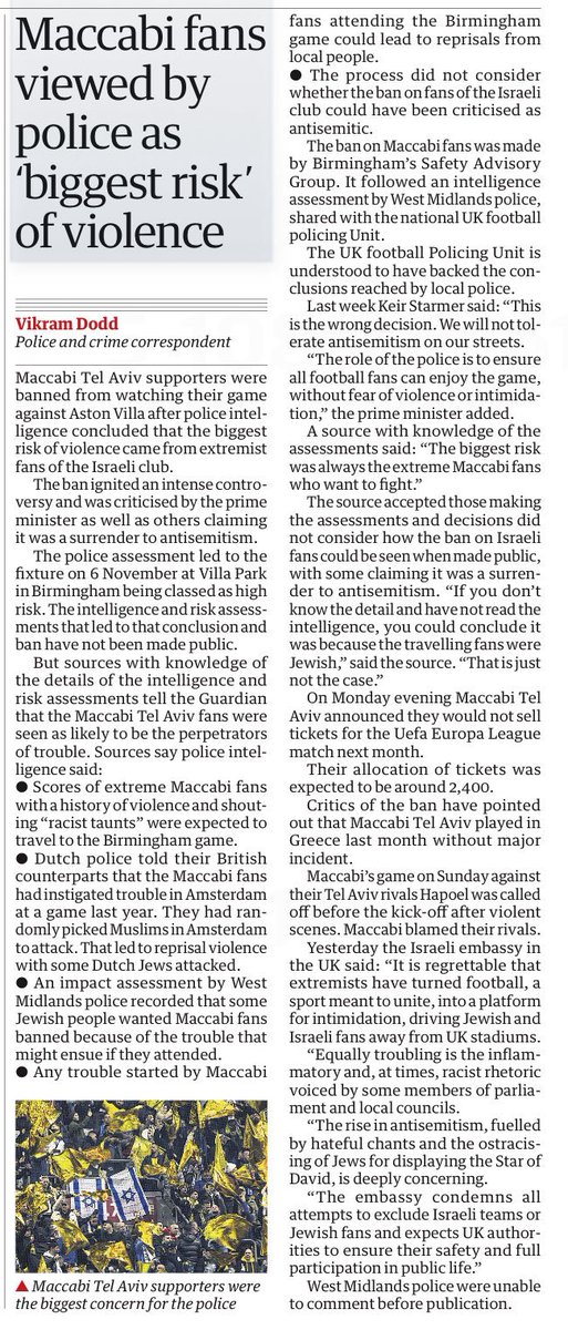 Get this.

The biggest fear West Midlands Police had about the Villa vs. Maccabi game was the threat of violence *by* Maccabi fans *against* Villa fans.

So why did Lisa Nandy almost exclusively focus on the threat to "Jewish" fans?

It begs the question: who does she represent?