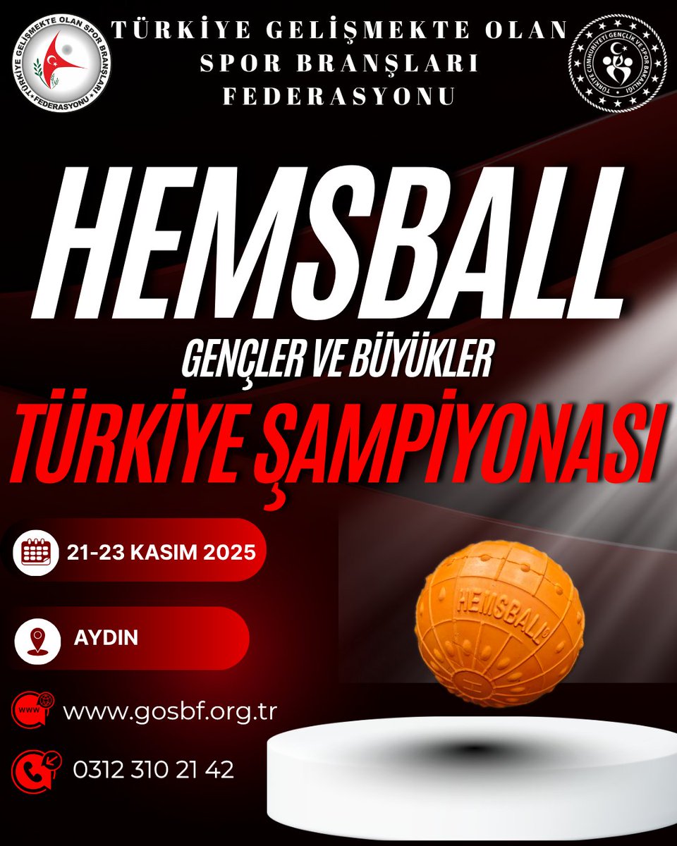 Gençler ve Büyükler Türkiye Hemsball Şampiyonası 21-23 Kasım 2025 tarihleri arasında Aydın ilinde gerçekleştirilecektir.

Şampiyonaya dair detaylara resmi web adresimiz üzerinden ulaşabilirsiniz.

<a href="/OA_BAK/">Dr. Osman Aşkın Bak</a> 
<a href="/hamzayerlikaya/">Hamza Yerlikaya 🇹🇷</a> 
<a href="/fjuysal/">Fatih UYSAL</a> 
<a href="/gencliksporbak/">Gençlik ve Spor Bakanlığı 🇹🇷</a> 
<a href="/GSBsporgm/">Spor Hizmetleri Genel Müdürlüğü</a>