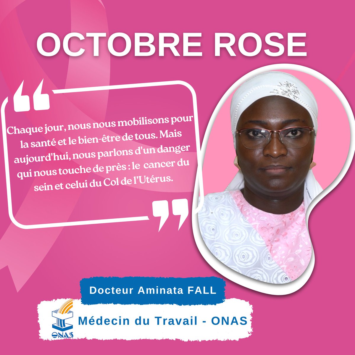 La santé, c’est l’affaire de tous. Ensemble contre le cancer du sein et celui du Col de l’utérus ! 

#octobrerose #Onas #prévention