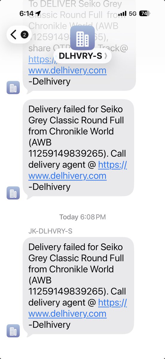 Dear ⁦<a href="/TATACLiQLuxury/">TATA CLiQ Luxury</a>⁩ 

Please don’t use ⁦<a href="/delhivery/">Delhivery</a>⁩ for shipping

They never bother delivering on time. Randomly cancel the delivery.