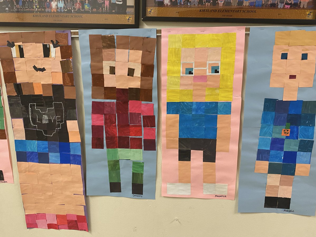 Minecraft portraits from my 5th grade art elective kids. Love them!! 🧑‍🎨