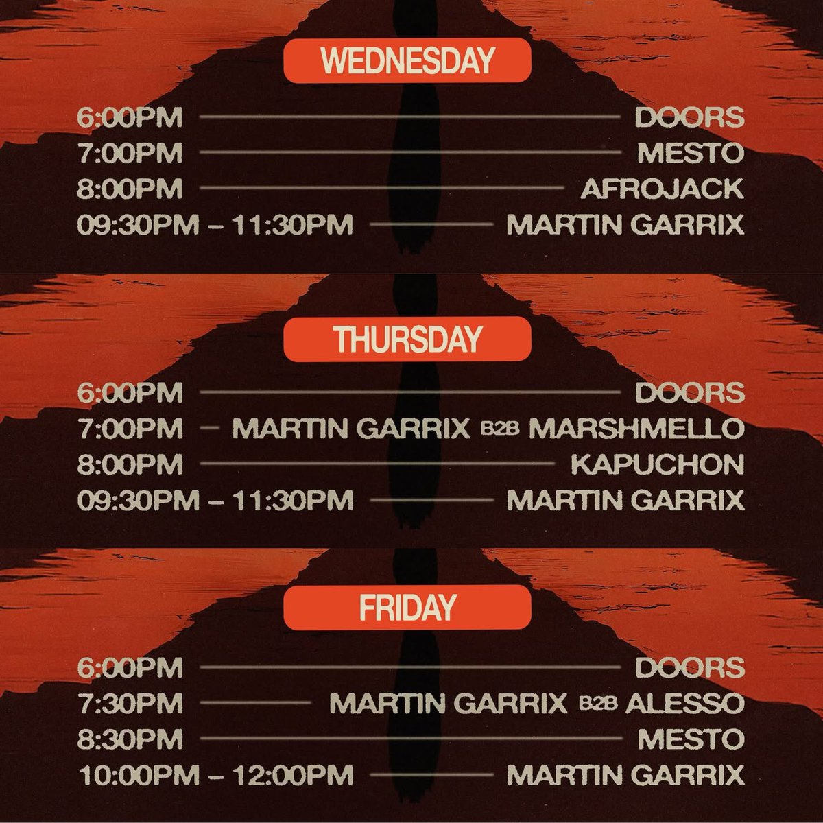 Festseasonmedia's tweet image. Martin Garrix at Red Rocks Amphitheatre
Timetable 

October 22 - 24