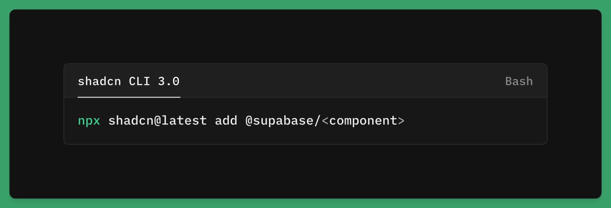 supabase's tweet image. The Supabase ui library is now part of the shadcn ui registry
You can install from: