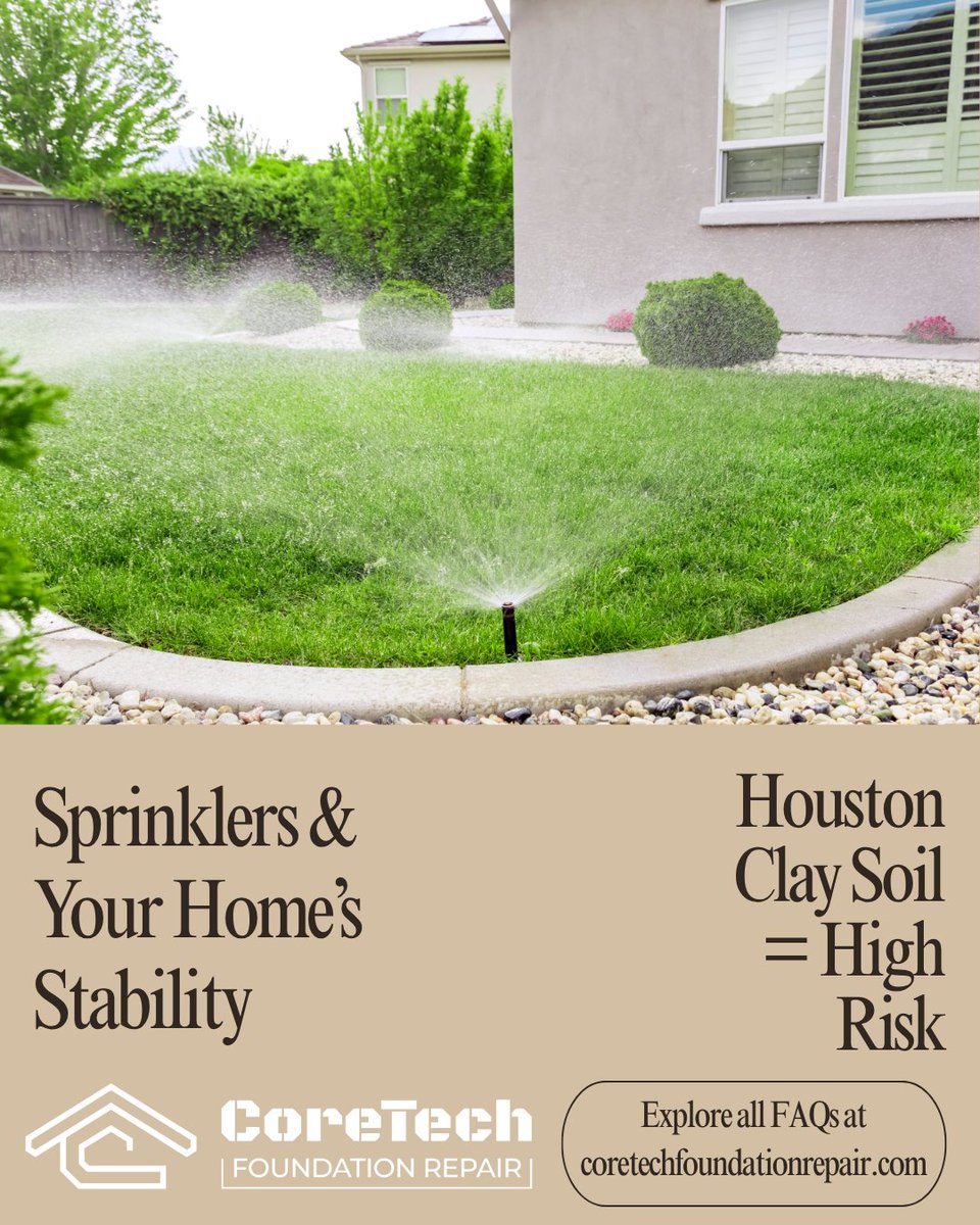 CoreTechFRHTX's tweet image. 💧 Your sprinkler system could be helping—or hurting—your home’s stability.
In Houston’s clay soil, balance matters. Smart watering keeps your home steady.
🔧 Schedule your free estimate: coretechfoundationrepair.com/#schedule
#HoustonHomes  #HomeMaintenance #HTownStrong #SmartWatering