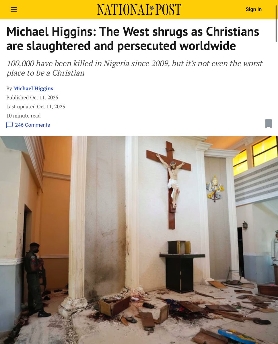 Kudos to the National Post for covering the slaughter and persecution of Christians worldwide in this article by Michael Higgins. 

The situation in Nigeria is horrific.  Around the world, Islamist terrorists murder, rape and kidnap Christians, burn down churches and destroy