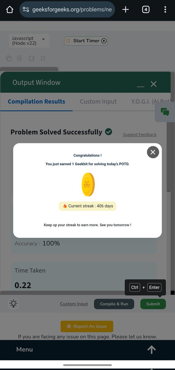 Pratikshak19332's tweet image. 💻 Day 406 of @geeksforgeeks #potd completed!
Problem: Nearly Sorted
🧠 Approach:
Used a Min Heap to sort elements at most k positions away.
Push first k+1 elements → pop min & push next → repeat till end.
⏱️ O(n log k) | 💾 O(k)
#JavaScript #DSA