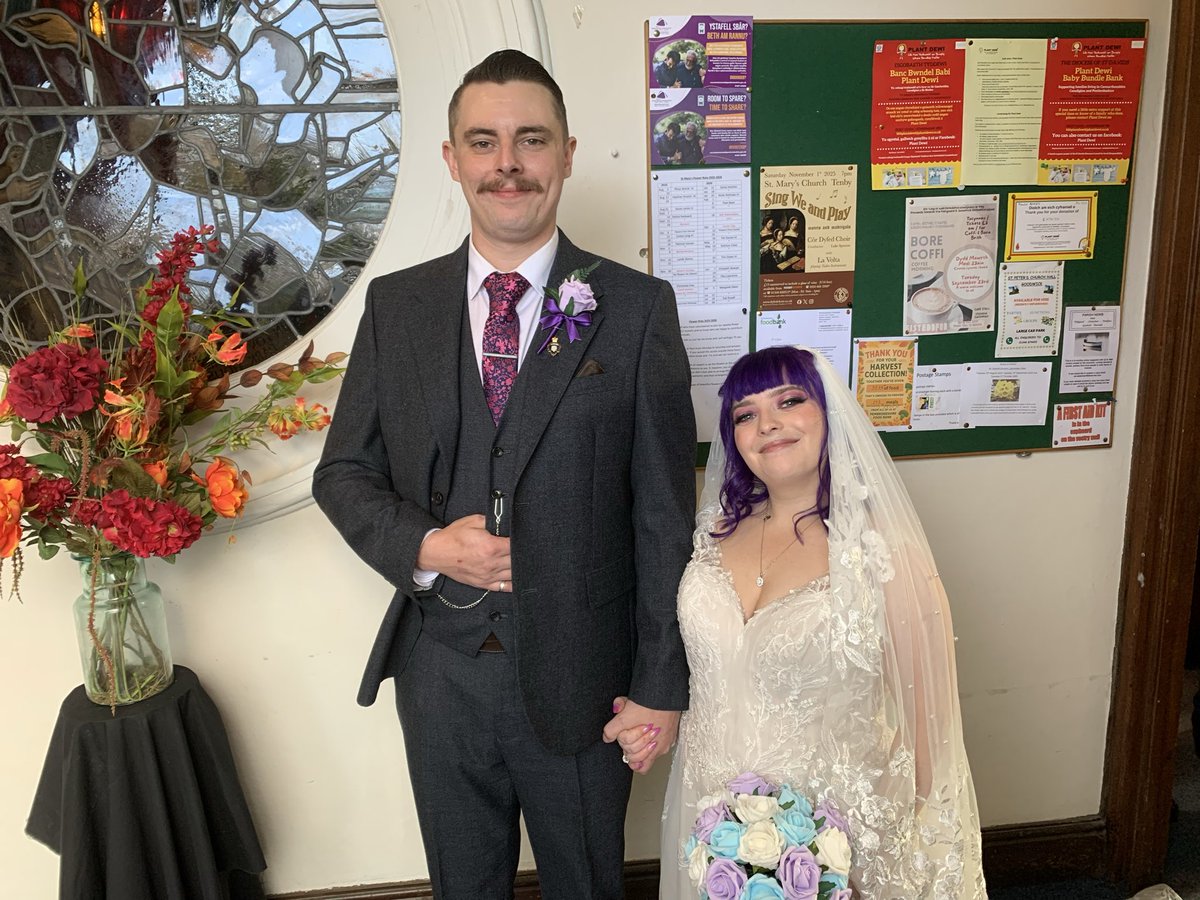 Many congratulations to Aidan &amp; Tia, who were married today at St Mary’s Fishguard. We wish them every blessing as they begin their married life.
If you are interested in being married in church, DM to arrange a conversation with the Vicar.
#mrandmrs #churchwedding #justmarried