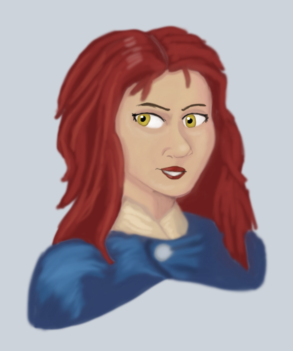 A portrait of a Character I'm Playing in a star wars ttrpg. Her name is Leandra Daro, she is a Carellian who was a padawan who survived order 66 and went on to be a smuggler for 19 years, not keeping to one place for to long, staying ahead of the Empire as much as possible.