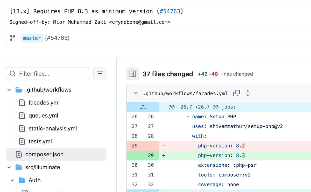 PovilasKorop's tweet image. Reminder about upgrading PHP versions.
The upcoming Laravel 13 in 2026 will support only PHP 8.3+ version.
It's still very early until Laravel 13 release, but not too early to think about PHP version upgrades on your servers.