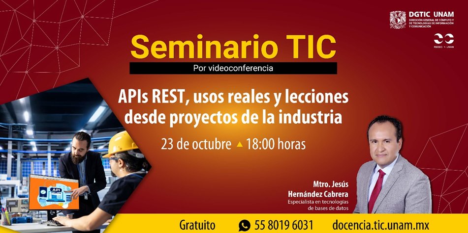 SIIDETEYUC's tweet image. #DGTICUNAM invita al Seminario TIC “APIs REST, usos reales y lecciones desde proyectos de la industria”
Seminario Gratuito. Registro: bit.ly/4qm6iuk
📅 23 de octubre
🕕 18:00 horas
Registro: dgtic.docencia.tic.unam.mx/4nXeI9H
#DesarrolloDeSoftware #DGTICUNAM