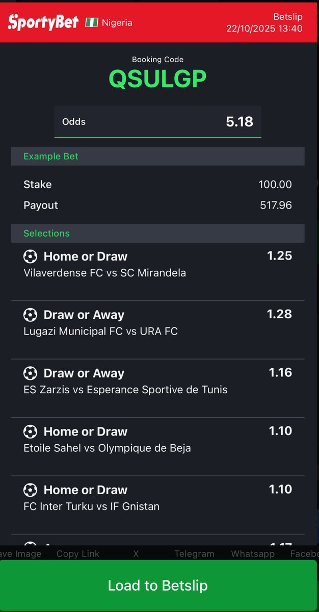 SportyBet code: QSULGP
5+ odds 😎

Repost to win 🔥