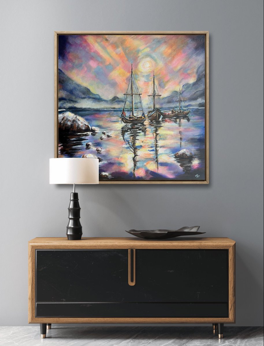 Harbor of Light — a surreal seascape by <a href="/MistyLady4/">Misty Lady</a> where neon-lit waters meet glowing skies.
Acrylic on canvas, seamlessly painted edges, signed and ready to hang.
A tranquil escape into imagination.

artcursor.com/products/harbo…

#Art #AcrylicPainting #ModernArt #MistyLadyArt