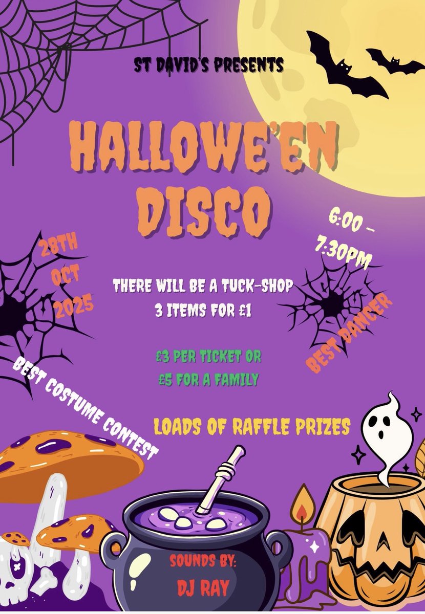 Halloween disco next week. Pay at the door. Costumes available if anyone needs one contact the school office. 🎃