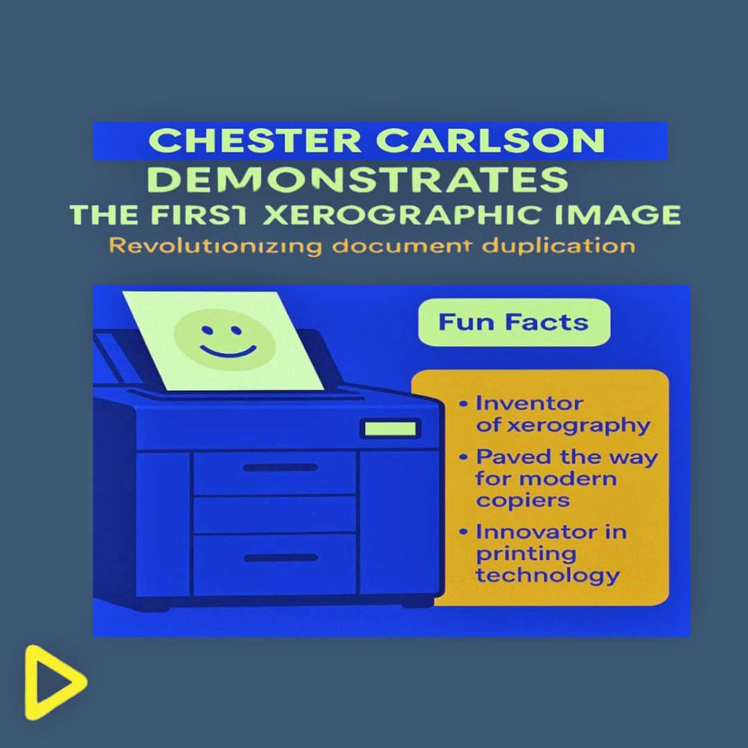 Advancify's tweet image. 🖨️ Oct 22, 1938: Chester Carlson demonstrates the first xerographic image, revolutionizing document duplication. Boost your business with Advancify&apos;s innovative digital solutions. adfy.co/schedule #ThisDayInTech #Xerography