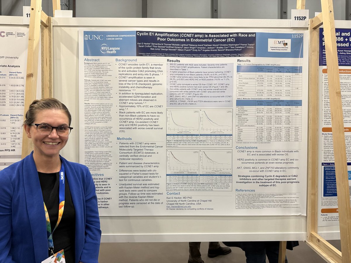 BPothuri's tweet image. Congratulations Dr. Hacker on CCNE1 and race in #endometrial cancer from the ECMT2 consortium data! #ESMO2025 @nyulangone @Perlmutter_CC @SGO_org @ASCO @IGCSociety @SHARECancerSupt @ECANAwomen