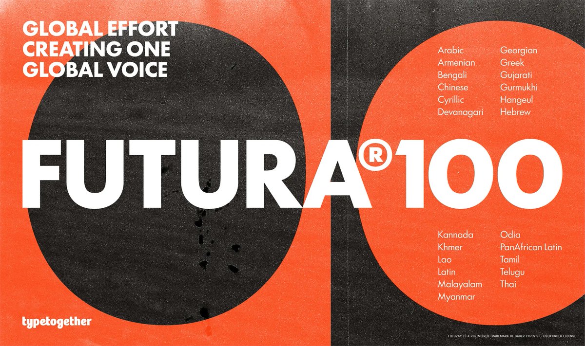 hisho_of_imy's tweet photo. 「Futura 100」という，新しい Futura が TypeTogether から登場です。多言語に展開された Futura で，もう Adobe Fonts で使えるようになっています。Adobe CC 契約者のみなさまには，Futura PT に加えて Futura の選択肢が増えました。 https://t.co/WIiMmsx2EI https://t.co/KhuLxRL3Ht