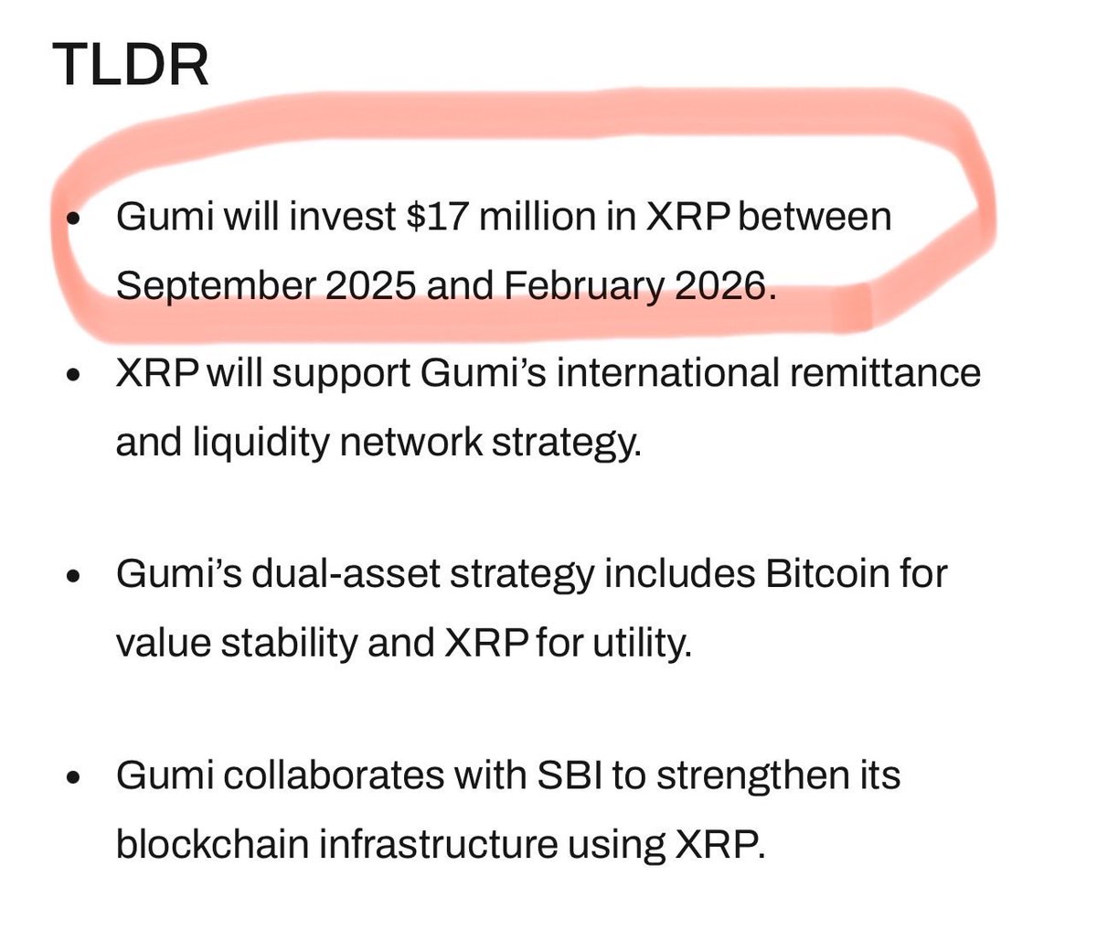 Gumi announces investment in XRP alongside Japan banking giant SBI,  $17Million worth. Company by company, XRP becomes a global reserve asset.  Evernorth✓