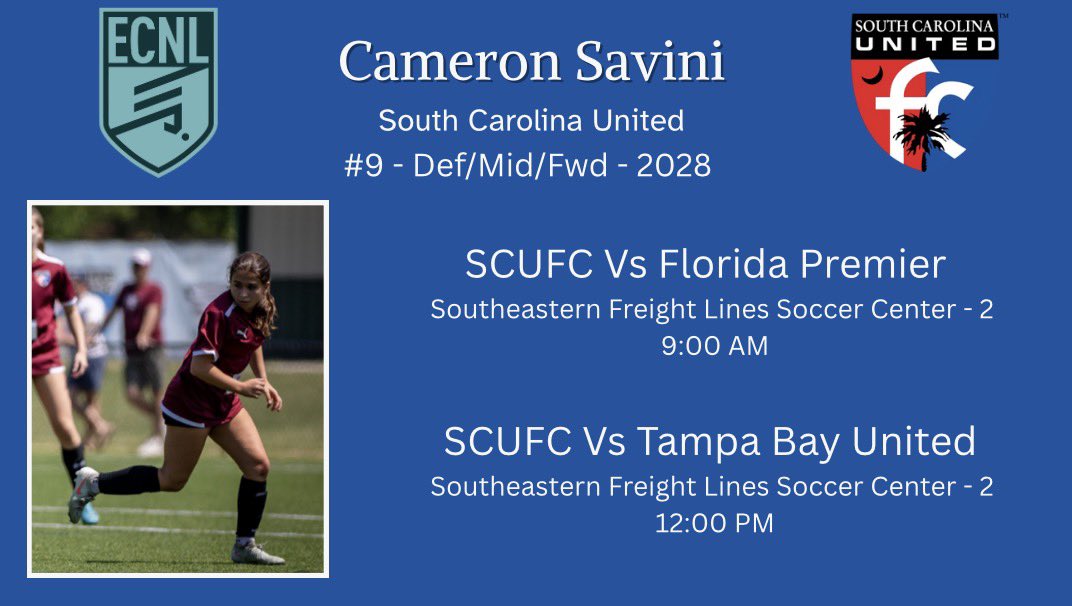 Big games at home this weekend!! Come check us out!!
<a href="/tikitakaklu/">Tomasz Kluszczynski 🇵🇱/🇺🇸</a> <a href="/TannerOsborne27/">Tanner Osborne</a> <a href="/SCUnited_FC/">SC United FC</a> <a href="/ImYouthSoccer/">ECNL/GA/Recruiting/College Soccer</a> <a href="/myrecruitinghub/">My Recruiting Hub</a> <a href="/Smedley033/">Smedleys Soccer Site</a> <a href="/ECNLSoutheast/">ECNL Southeast Girls</a>