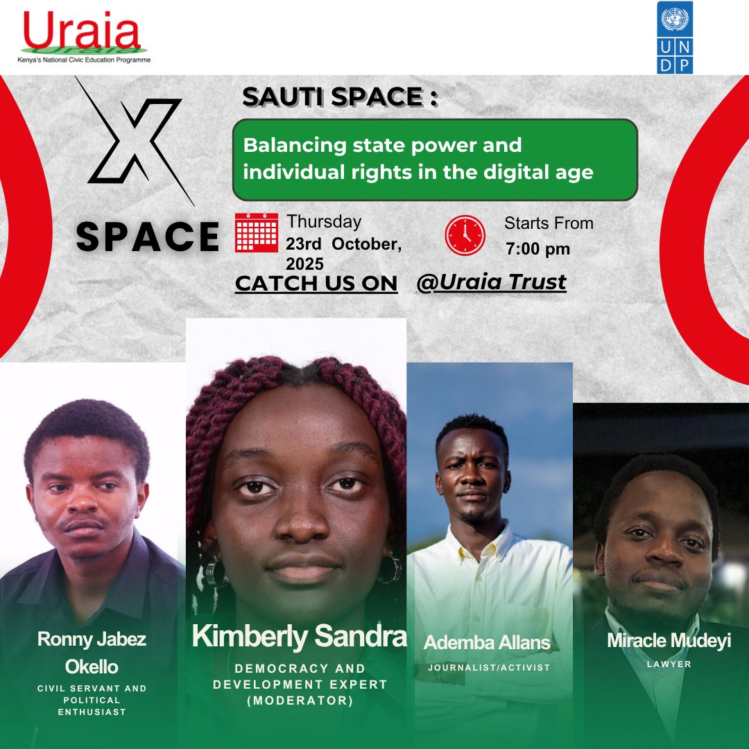 The digital age demands both protection and participation.
As the Cybercrimes (Amendment) Act, 2025 takes effect, what are its implications for citizens, creators, and institutions?
Tune in to #SautiSpace this Thursday, 23rd Oct | 7PM.
#CyberActKE #thegenzagenda