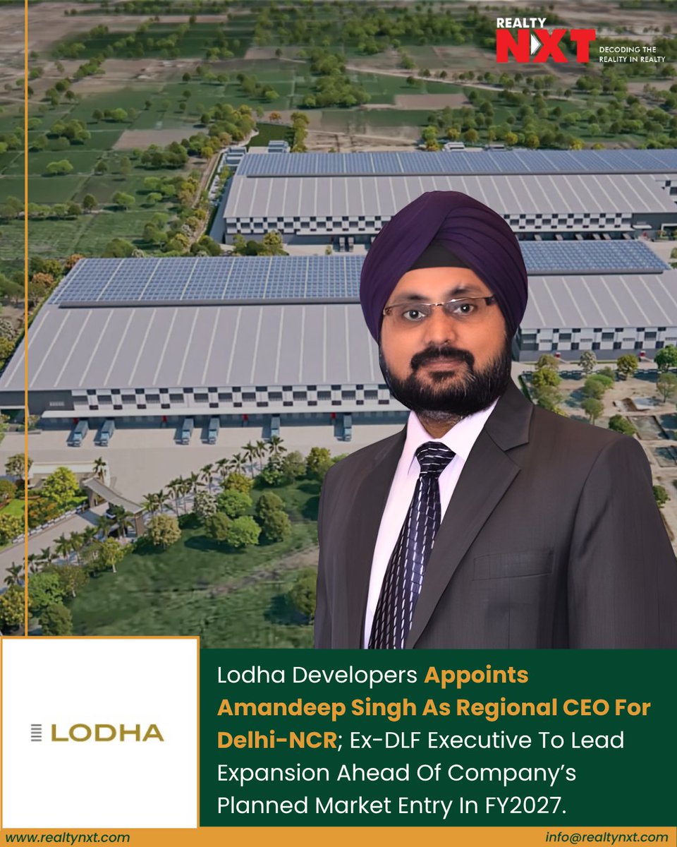RealtyNXT's tweet image. #News | Amandeep Singh joins Lodha Developers as Delhi-NCR CEO, ahead of the company’s first project launch planned for FY2027.

#RealtyNXT #LodhaDevelopers #AmandeepSingh #DelhiNCRRealEstate #RealEstateIndia #PropertyNews #LodhaExpansion