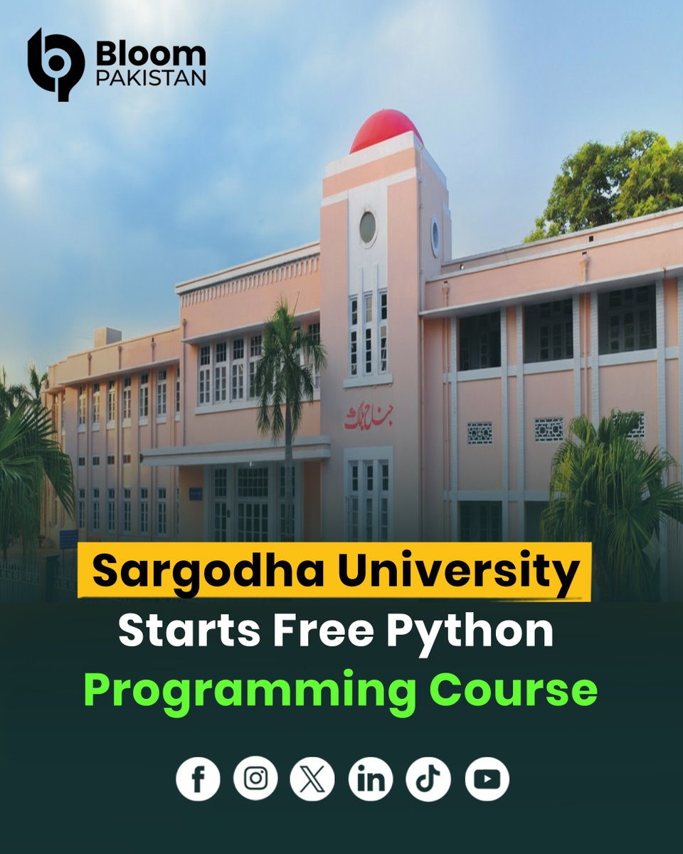 bloom_pakistan's tweet image. Sargodha University launches a free Python programming course to promote digital skills and tech learning.
Read More: bloompakistan.com/sargodha-unive…
#SargodhaUniversity #Python #programmingprojects #TechEducation