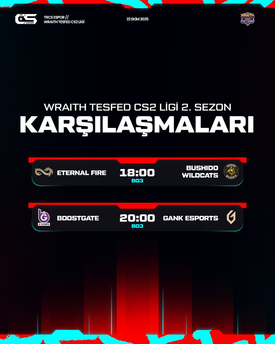 trcsespor's tweet image. 🔥 Wraith TESFED CS2 Ligi'nin 2. haftası başlıyor!
İzlemek için:
📺 twitch.tv/tesfed
📺 kick.com/tesfed
📺 youtube.com/@tesfedcs2ligi
