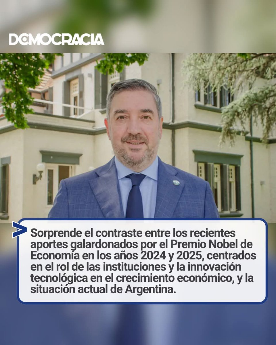 🤔 ¿Por qué Argentina va a contramano de los aportes galardonados por el Premio Nobel de Economía?

Sin instituciones inclusivas ni una estrategia de desarrollo basada en el conocimiento, la Argentina no podrá revertir su tendencia al estancamiento.

diariodemocracia.com/opinion/328569…