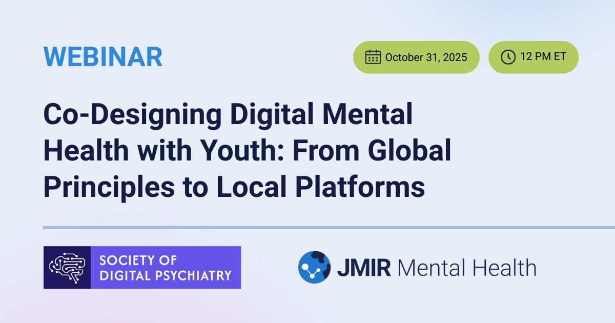 #WEBINAR: Join @laospinillos &amp; <a href="/JohnTorousMD/">John Torous, MD MBI</a> on October 31 to explore advancing equity and youth empowerment through participatory design.

Register: hubs.la/Q03NMC5S0 

#DigitalPsychiatry #DigitalMentalHealth #YouthMentalHealth