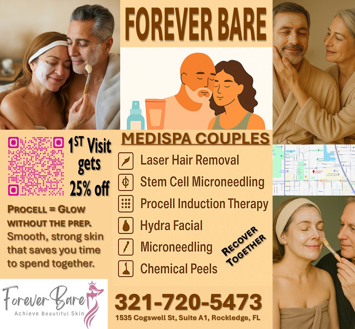 ab_skin's tweet photo. Midlife is the perfect time for renewal.
At Forever Bare, couples discover confidence and connection through advanced skincare.
First-time visits get 25% OFF — because you both deserve to glow.
321-720-5473
#ForeverBare #MidlifeGlow #CouplesCare #RockledgeSkin #HydraFacial https://t.co/AIVKGP1QdS