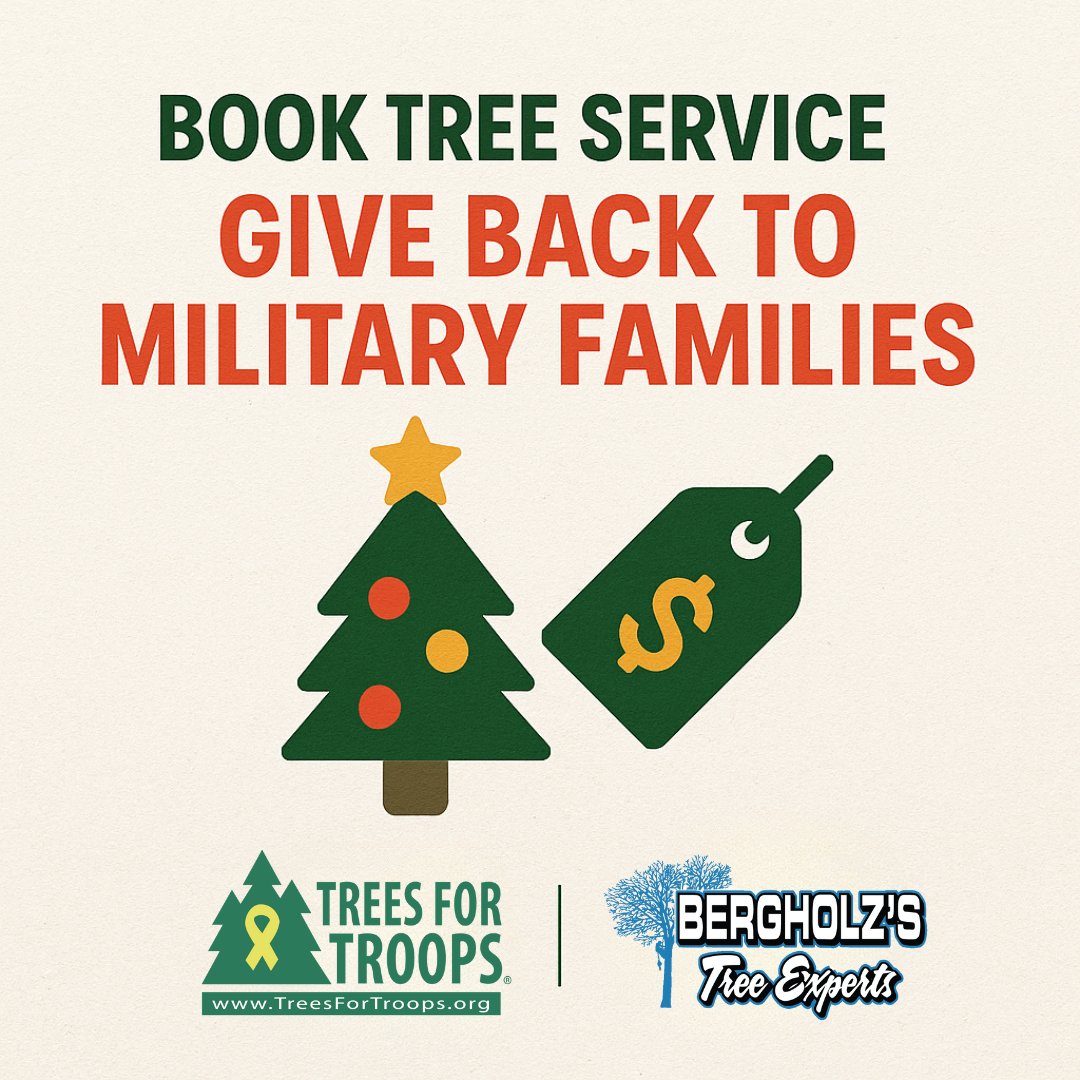 Trees4Troops's tweet image. 🎄 Through Dec 31, every job completed by Bergholz’s Tree Experts = $50 to Trees for Troops.
Tree work in NJ that brings holiday joy to military families. 💚

More: bergholzstree.com

#TreesForTroops #TreeCare #HolidayGiving #MilitarySupport