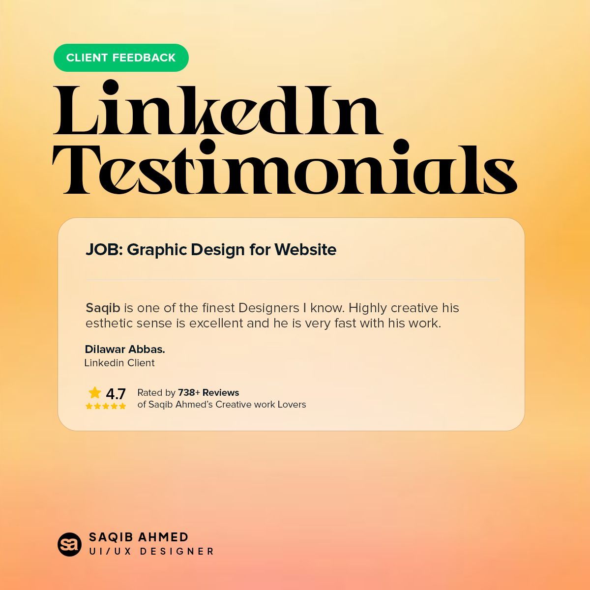 uiuxwithsaqib's tweet image. Grateful for amazing clients and the trust they place in my work. 🚀

#ClientFeedback #DesignWithPurpose #CreativeDesigner #uiuswithsaqib #saqibwebdesigner