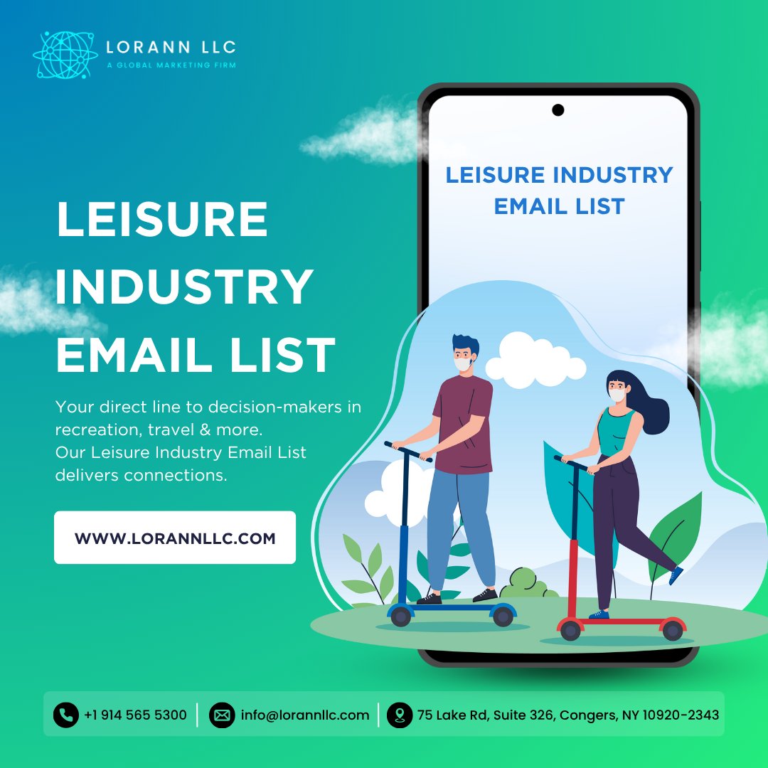 lorannllc1996's tweet photo. LorannLLC Leisure Industry Email List helps you connect with top professionals in travel, hospitality, and entertainment—boosting outreach and conversions. 🌐✨.
#LeisureIndustry #MarketingData #B2BOutreach #EmailMarketing #TravelAndHospitality #LeisureProfessionals #LorannLLC https://t.co/FEqzyo9YjO