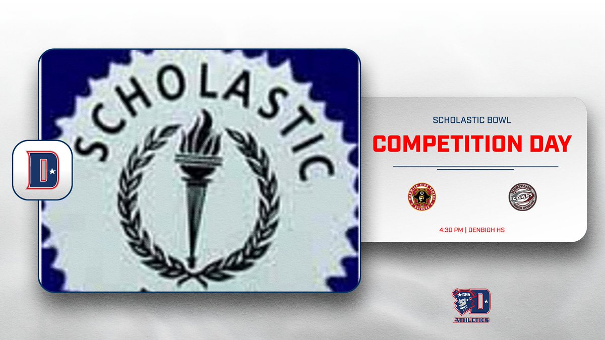 🎯 COMPETITION ALERT 🎯

Scholastic Bowl takes center stage today!

4:30 PM @ Denbigh HS

Let's show our academic warriors some support! #DenbighAthletics