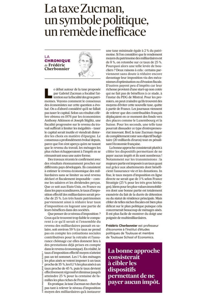 fcherbonnier's tweet photo. Ma dernière chronique dans Les Échos sur la taxe Zucman et la fiscalité du capital.. cf. https://t.co/3Rr46QfCOZ https://t.co/9mQ6cDq0YW