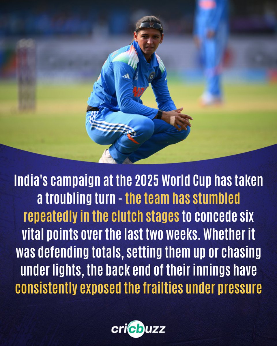 Having lost three crucial games, 🇮🇳India’s World Cup campaign now stands at a crossroads

#ICCWomensWorldCup2025 #IndianCricket #CricketTwitter