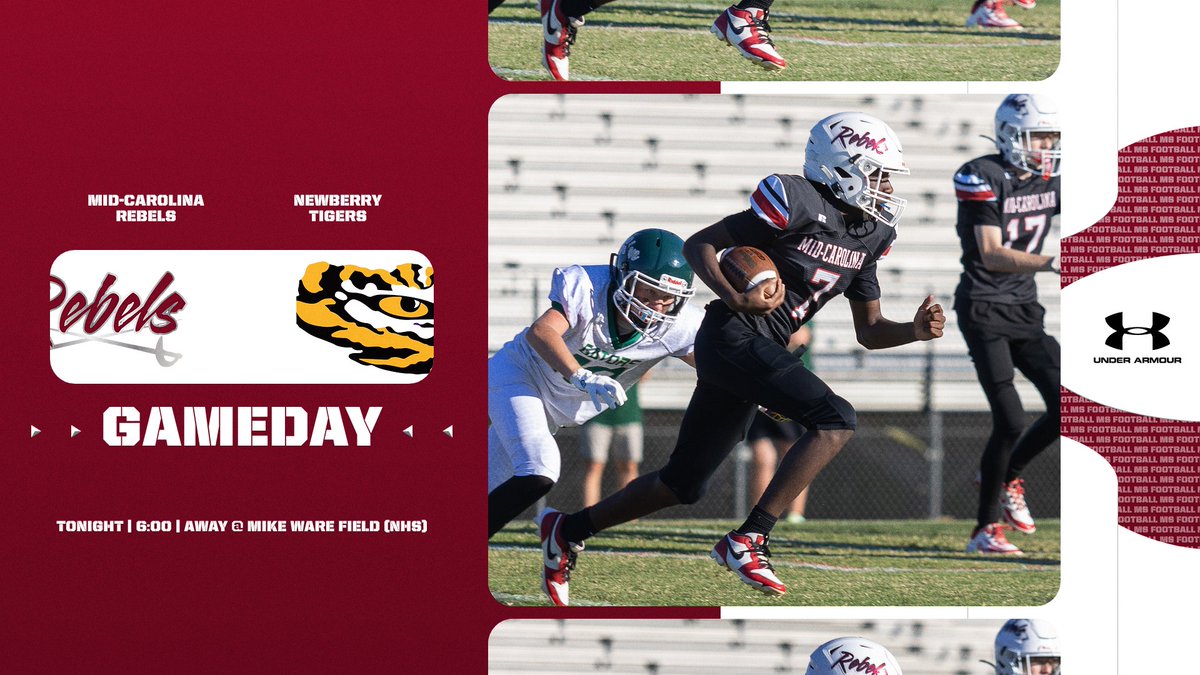 🔥 Gameday! 🔥
The MCMS Rebels hit the road to Newberry High tonight to take on their rival — the Newberry Middle School Tigers — in their final regular season matchup! 🏈
Kickoff is set for 6:00 PM. Let’s finish strong, Rebels! 💪