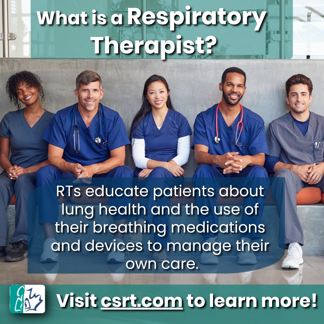 What is a Respiratory Therapist (RT)? RTs educate patients about lung health and the use of their breathing medications and devices to manage their own care. Help us celebrate #RTWeek2025 by learning more about this amazing profession at csrt.com/about-respirat…